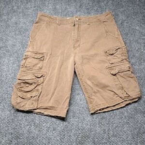Men's Y2K Plugg Cargo Shorts Gorpcore Utility Pockets Hiking Trail Beige Size 36